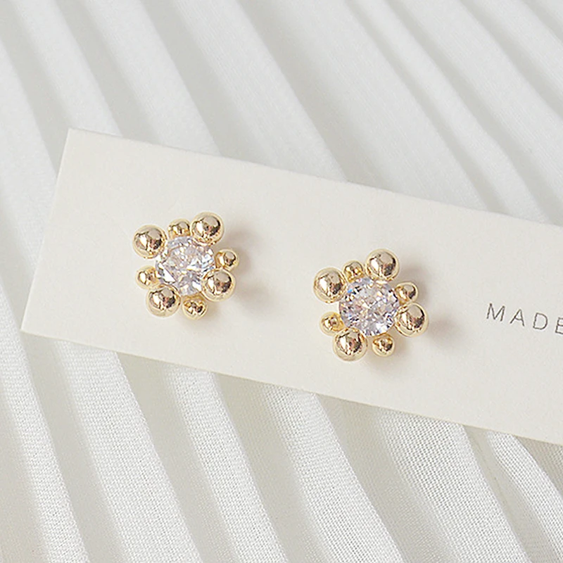 New Arrives Simple Tiny 14K Plated Gold Women Earrings Geometry Transparent Zircon Stud Earring Daily Bijoux Pendant Jewelry