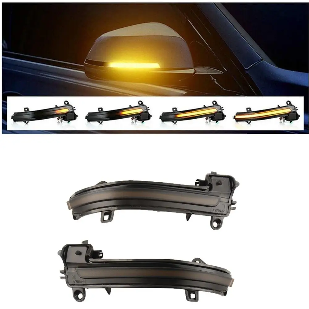 Smoked Side Mirror Sequential LED Turn Signal Lights For BMW 1/2/3/4 Series F20 F33 F30 F32 X1 i3 Dynamic Signal Light