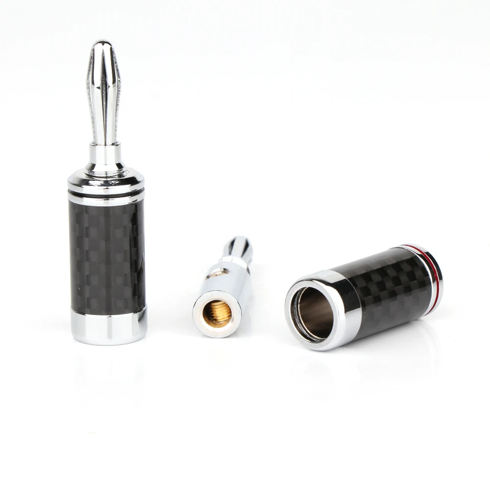 Fiche d'amplificateur audio en fibre de carbone plaquée rhodium haut de gamme, gels de câble de haut-parleur, connecteur de borne, prise de haut-parleur, 8mm