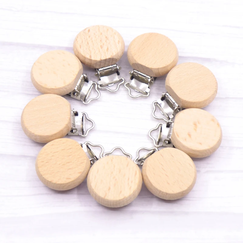 5pc Wooden Baby Pacifier Holder Metal clip beech Baby Pacifier clips chain accessories BPA free wooden teether Chilren Goods Toy