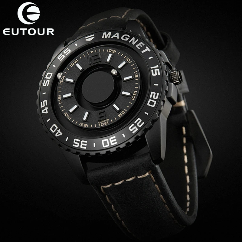 Eutour Fashion Watch Men Watches Magnetic Magnet Dial Turntable Beads Metal Ball Male Watches Creative Man Reloj TODO Saat Clock