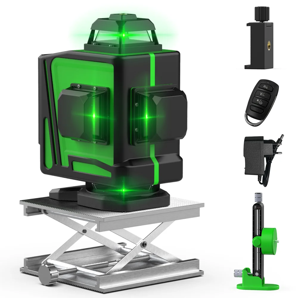 16Lines 4D Green Laser Level Self-Leveling Wireless Remote 360 Horizontal & Vertical Cross Lines