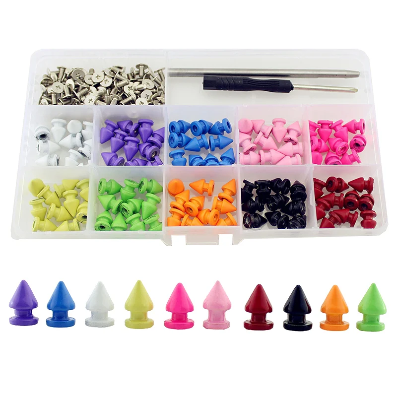 

100Sets 8*13mm Colorful Painted Cone Studs And Spikes For Clothes DIY Garment Rivets For Leather Handcraft Remachadora