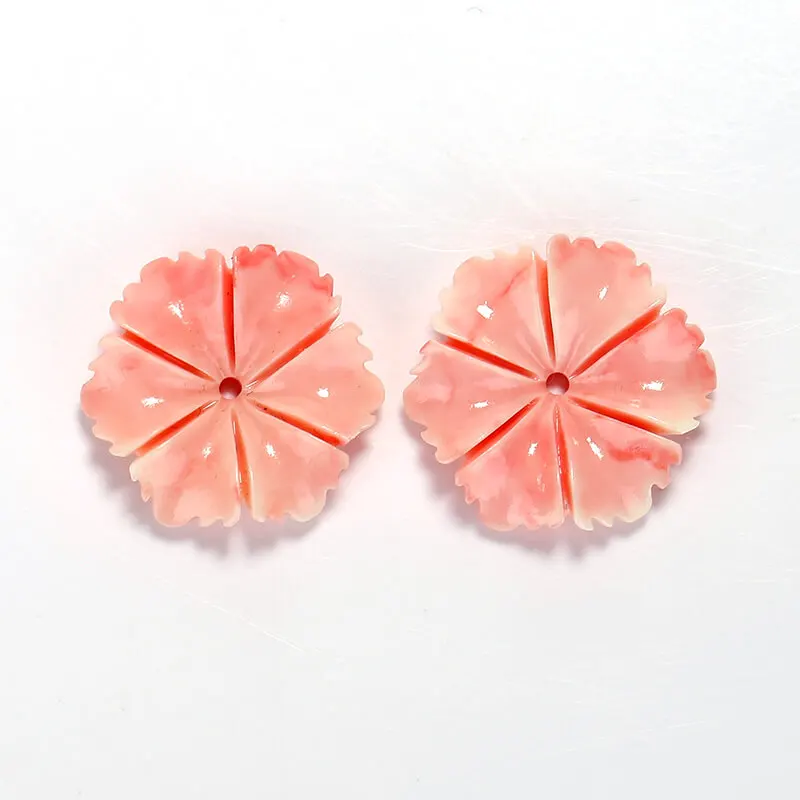 New Arrival Pink Conch Shell (Made Of Powder Of Shell,Color Is Enhanced ) Carved Flower Earrings Beads,14x13x3mm,0.8g