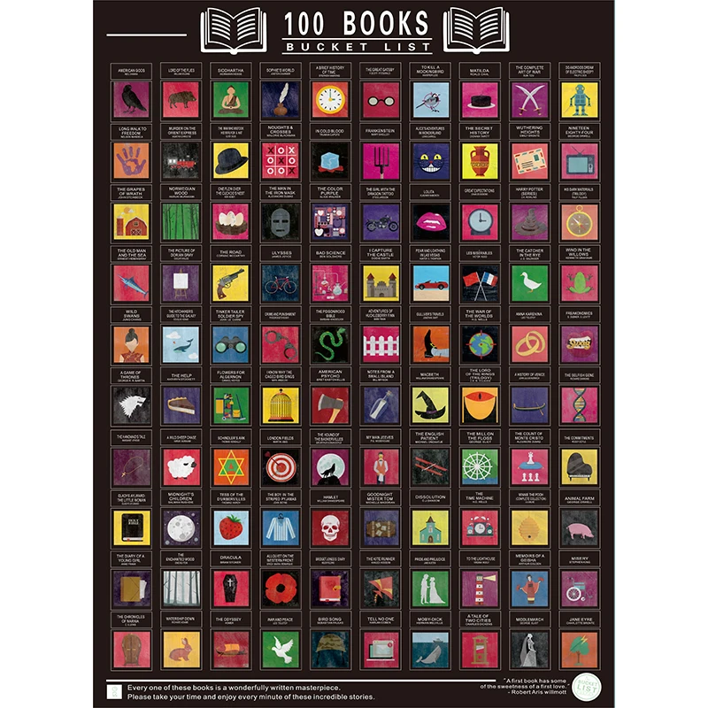 100 BÜCHER -- Scratch OFF EIMER LISTE poster