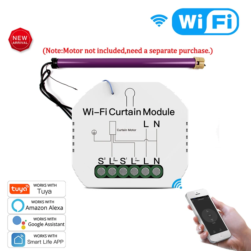 

WiFi Mini Smart Curtain Switch Module Roller Blinds Shutter Motor Smart Life Tuya APP Remote Control Work with Alexa Google Home