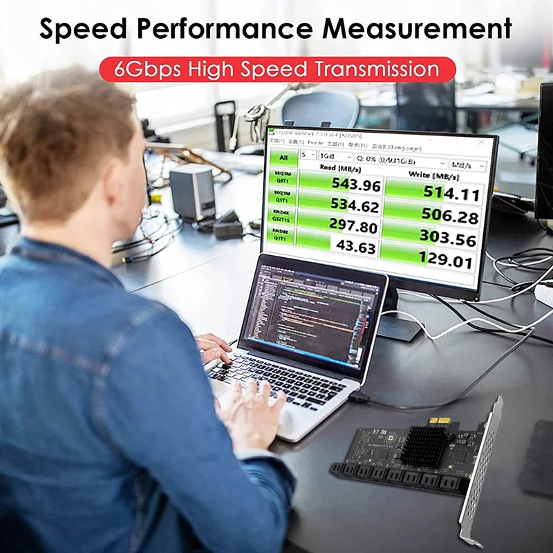 Adaptador SATA PCIE 1X, controlador de 16 puertos PCI Express, SATA3.0, PCI a Sata Riser, tarjeta de expansión SSD Bit, tarjeta adicional para minería de Chia