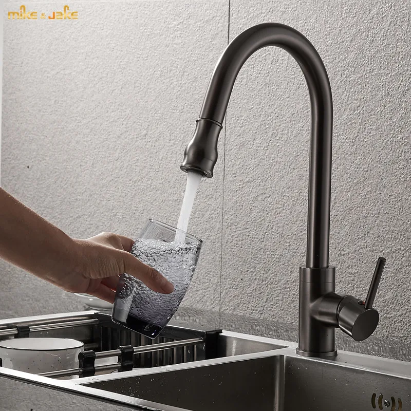 Gunmetal pull out kitchen mixer hot and cold brass shower head kitchen faucet sink mixer matt gray kitchen faucet