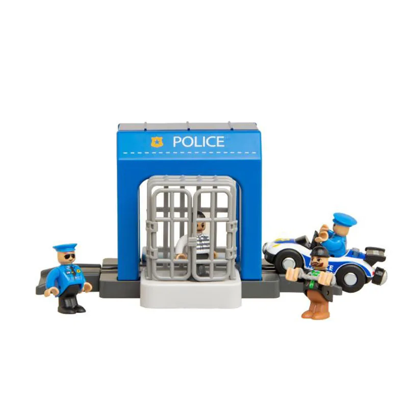 Simulation Plastic Toy Police Station Car Wash Room Fire Dept Urban Scene Safe Compatible With Wooden Track Children\'s Toy Set