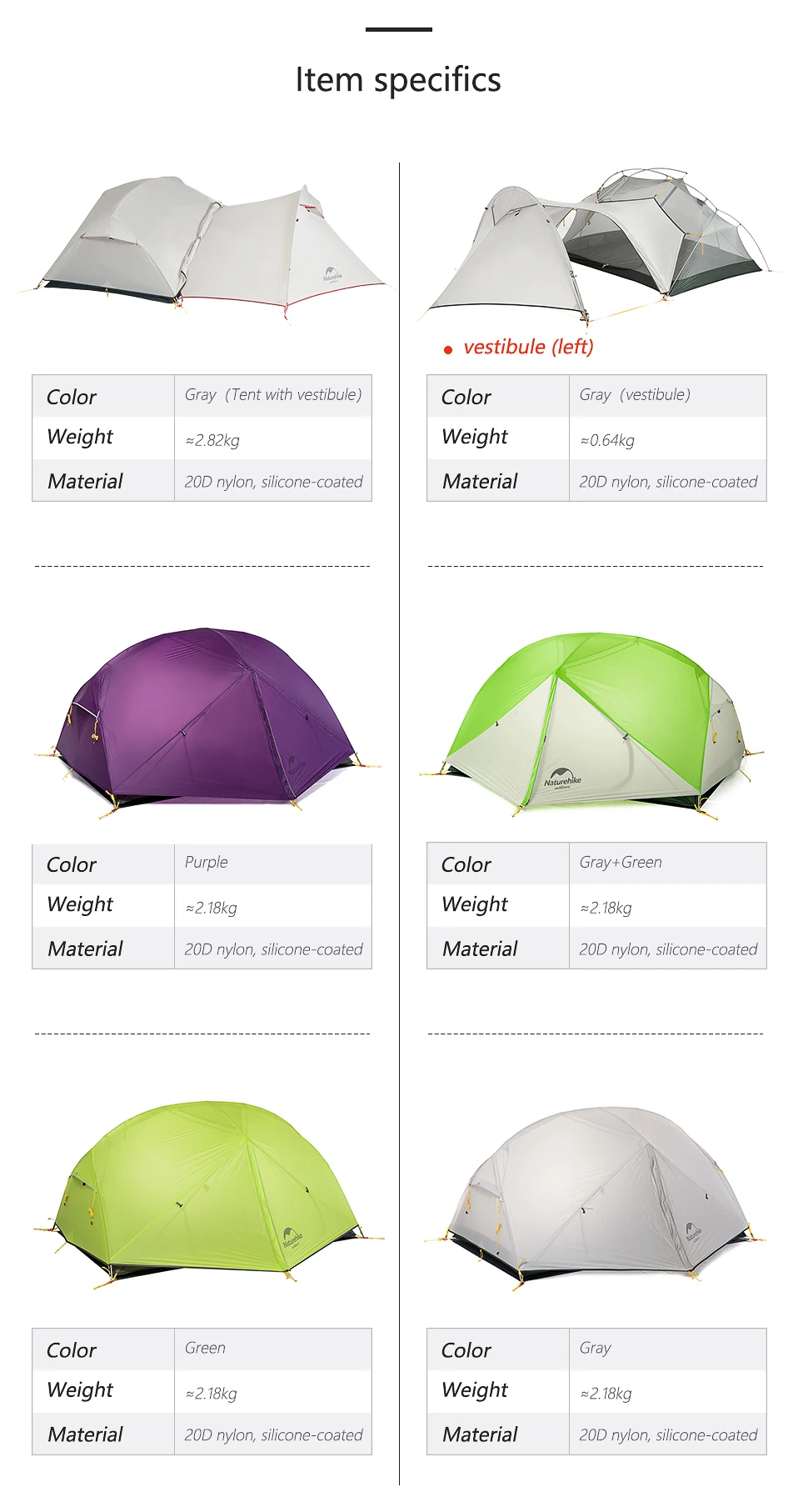 Naturehike Mongar 2-Personen-Zelt, 20D-Nylon, ultraleicht, wasserdicht, Rucksackzelt, Outdoor, Wandern, Radfahren, Reisen, Campingzelt – Detail 8