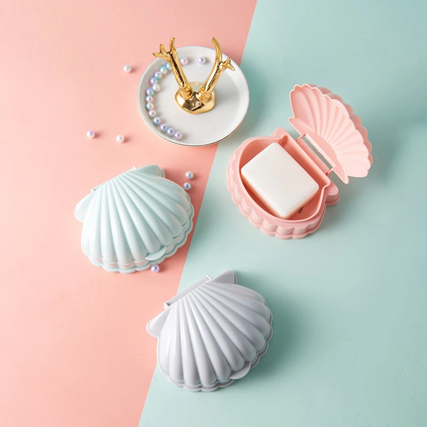 Soap Dish Container With Lid  Seashell Soap Box Portable Soap Holder Non-slip Soap Tray Soap Saver Box Case For Home Travel