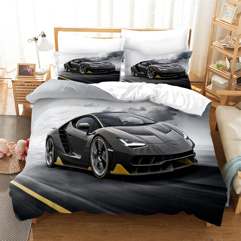 Sports Car Duvet Cover Sets Race Car Bedding Sets With Pillowcases For Teens Kids Boys Cool Bedroom Decor 2/3pcs Bedclothes