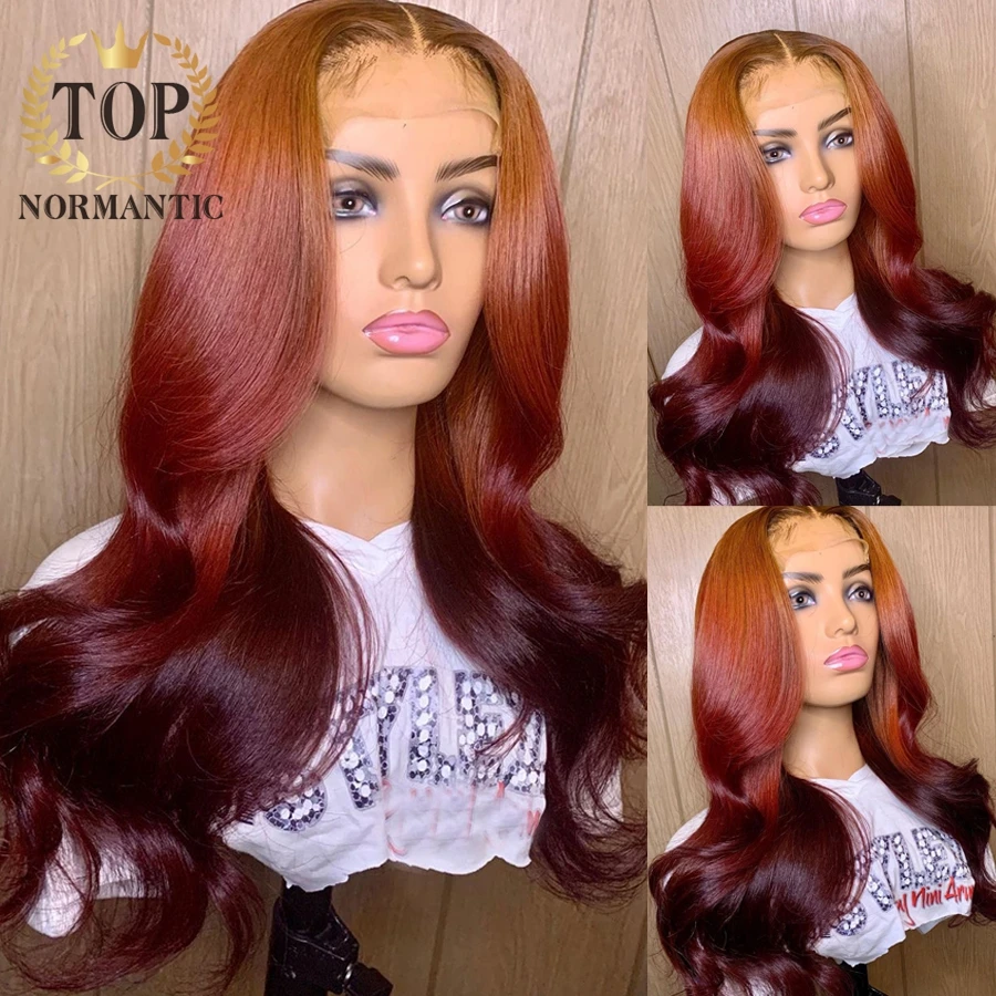 Topnormantic Ombre Color Body Wave Wigs 13x4 Lace Front Remy Indian Human Hair Straight Wig for Women with Baby Hair