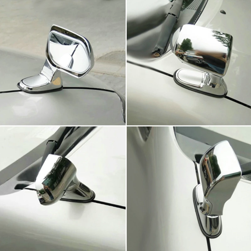 Car Bonnet Mirrors Exterior Hoods Covers Blind Wide Angle Rearview Mirror Black/Silver