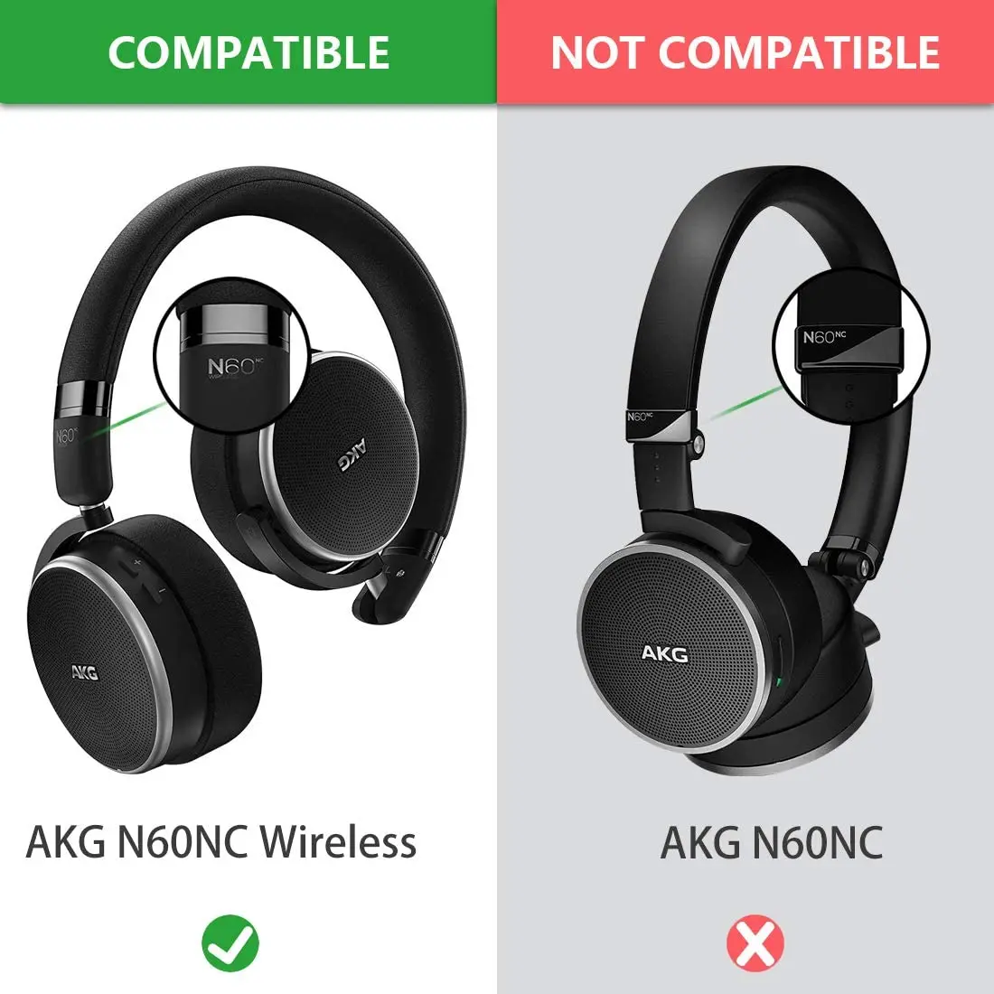 퀵핏 단백질 가죽 교체 이어 패드, AKG N60NC 무선 헤드폰 이어 패드, 헤드셋 이어 쿠션 수리 부품