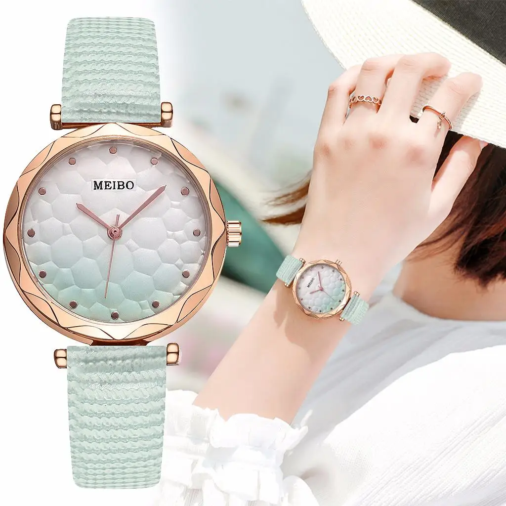 Reloj mujer Mode Frauen Candy Uhren Farbverlauf Skala Zifferblatt Quarzuhr Damen Pretty Leder Uhr relogio feminino