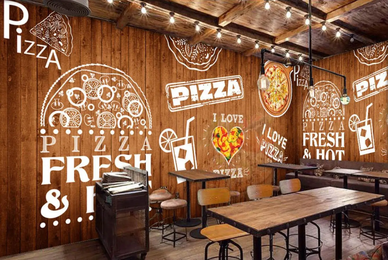 Custom wallpaper nostalgic wood pizzeria background wall murals catering background custom tooling background mural 3d wallpaper