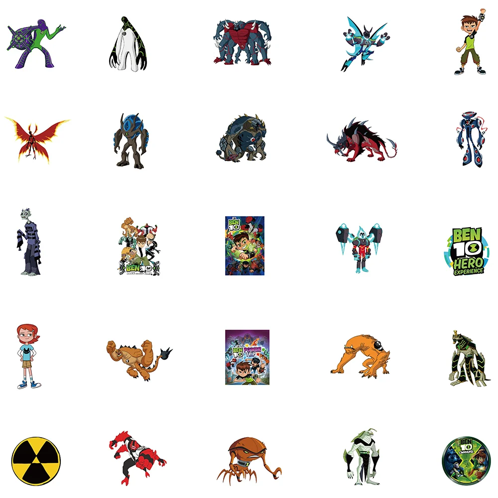 50pcs Cartoon Ben 10 Dinosaur Boy Stickers DIY Luggage Laptop Bicycle Skateboard Waterproof PVC Graffiti Children\'s Toy Stickers