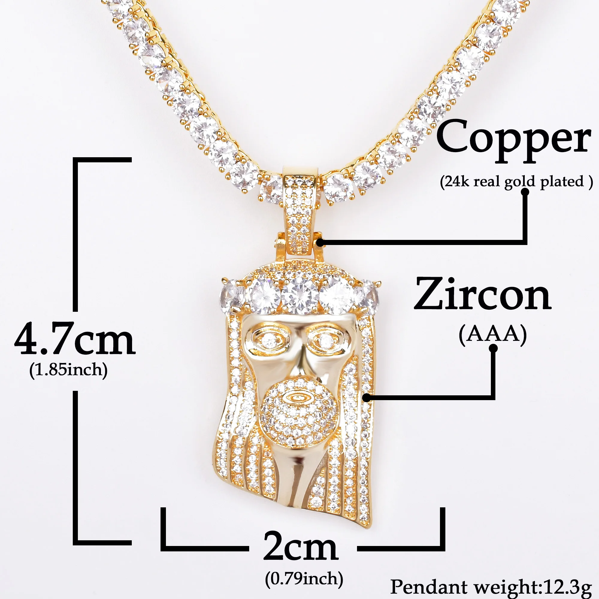 Jesus Rock Pendant Zircon Copper Hip Hop Rock Street Necklace for Men Jewelry