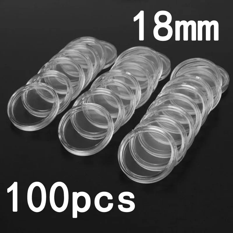 100pcs Coin Protector Case Capsules Holder Applied Clear Plastic Storage Box 18mm Round Coin Capsules Containers Porta Monete