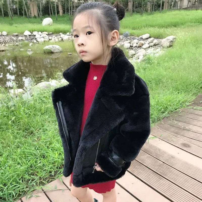 4-13T Boys & Girls Plus Velvet Leather Jacket Winter Coat 2024 New Fur One Thick Warm Pu Leather Jackets For Children