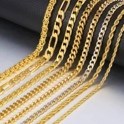 Gold Color Necklace For Men Women Figaro Rope Cuban Link Chain Necklace Male Collar Fashion Gift Jewelry Hip Hop 18-24