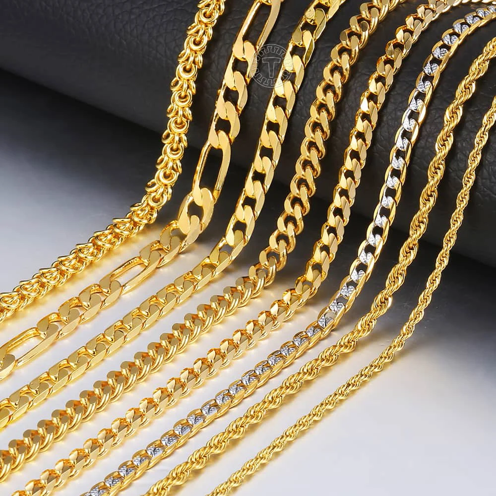 Gold Color Necklace For Men Women Figaro Rope Cuban Link Chain Necklace Male Collar Fashion Gift Jewelry Hip Hop 18-24