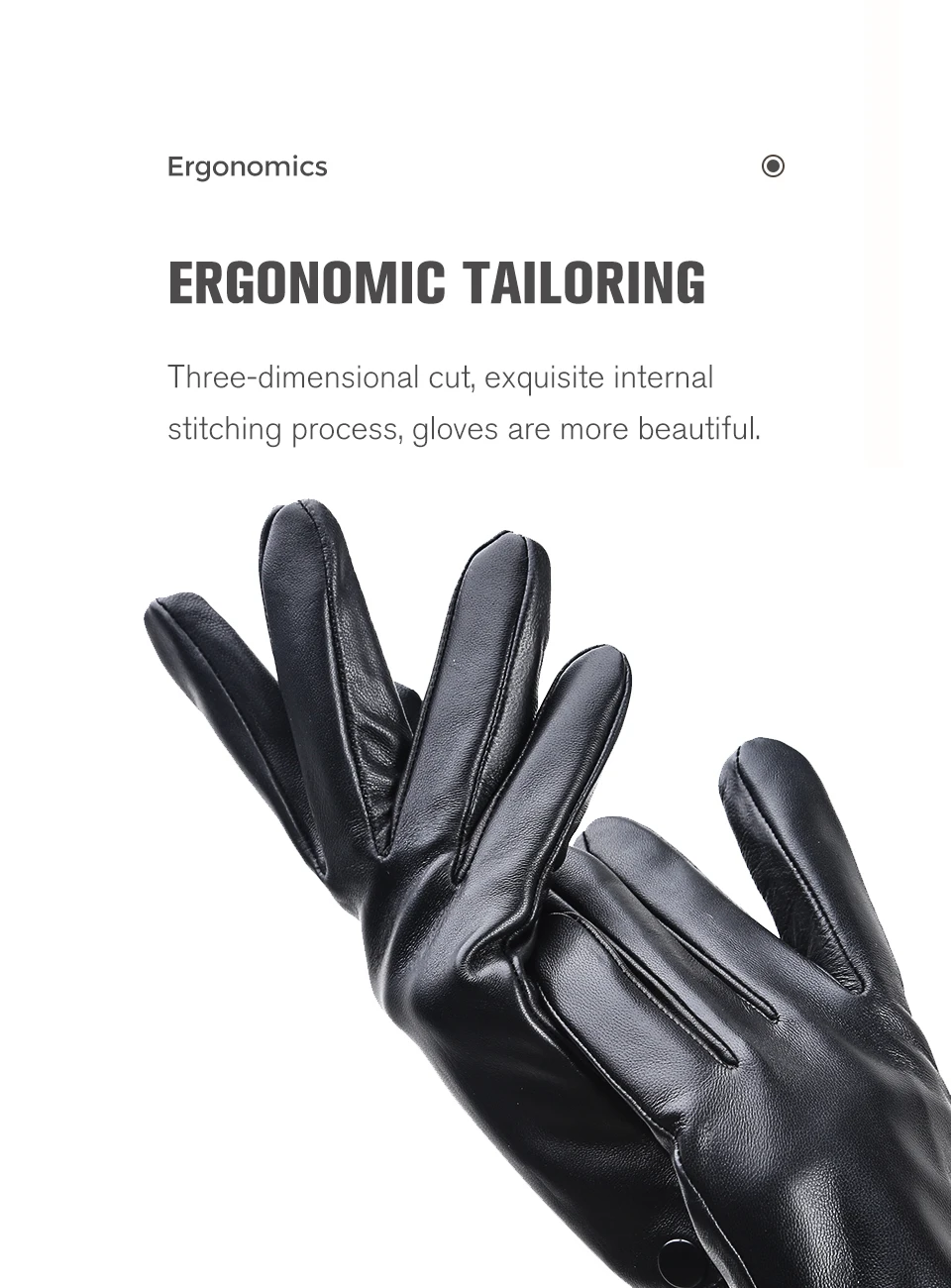 Comfortable Keep Warm Gloves Male Winter, Water Ripple Design Sheepskin Men's Gloves, Black Men's Leather Gloves-8001Y