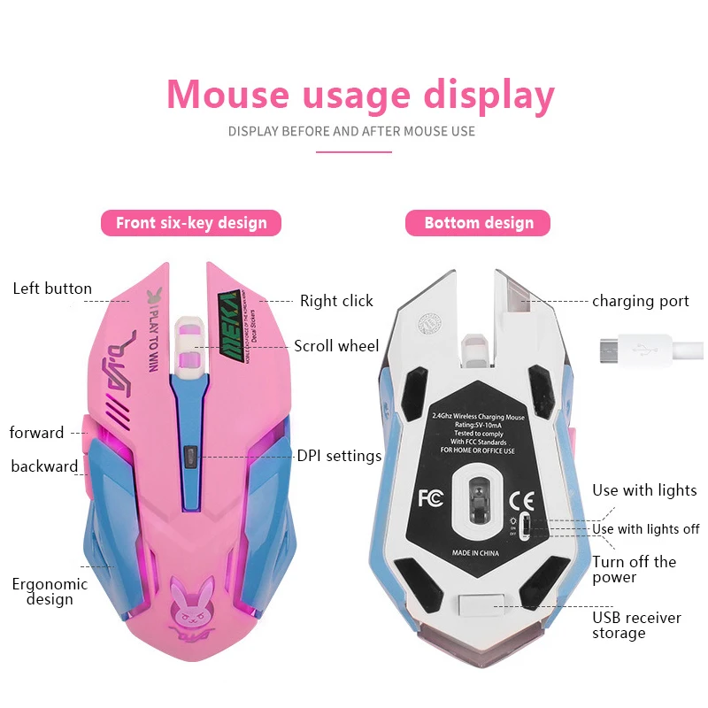 DB70 2020 新しい 2.4 グラム充電式ワイヤレスマウス LED バックライト付き、PC ラップトップマウス、さまざまなオプションのコンピュータアクセサリ