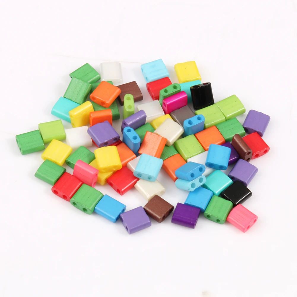 50pcs Multicolor Double-hole Seedbeads for DIY Jewelry Needlework Bracelets Making 2 Holes 5*5*2mm/5*2*2mm