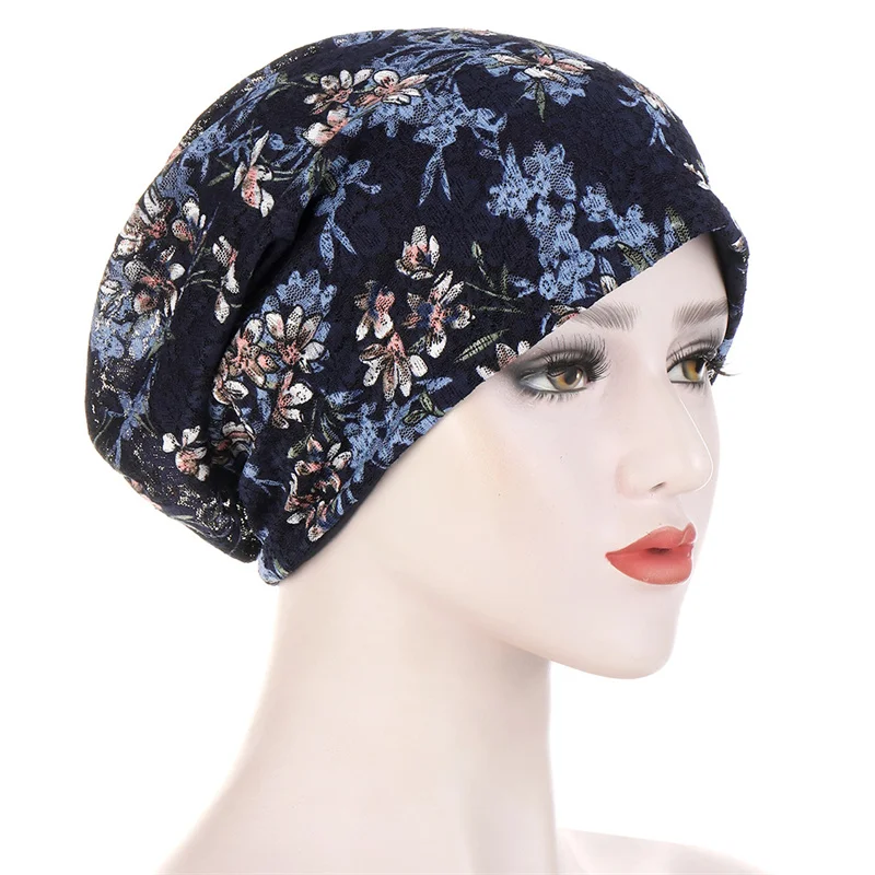 Fashion Summer Breathable Thin Turban Hat Lace Muslim Head Cover Round Sleep Hat Night Cap Women Elegant Bonnet Hat Headwrap