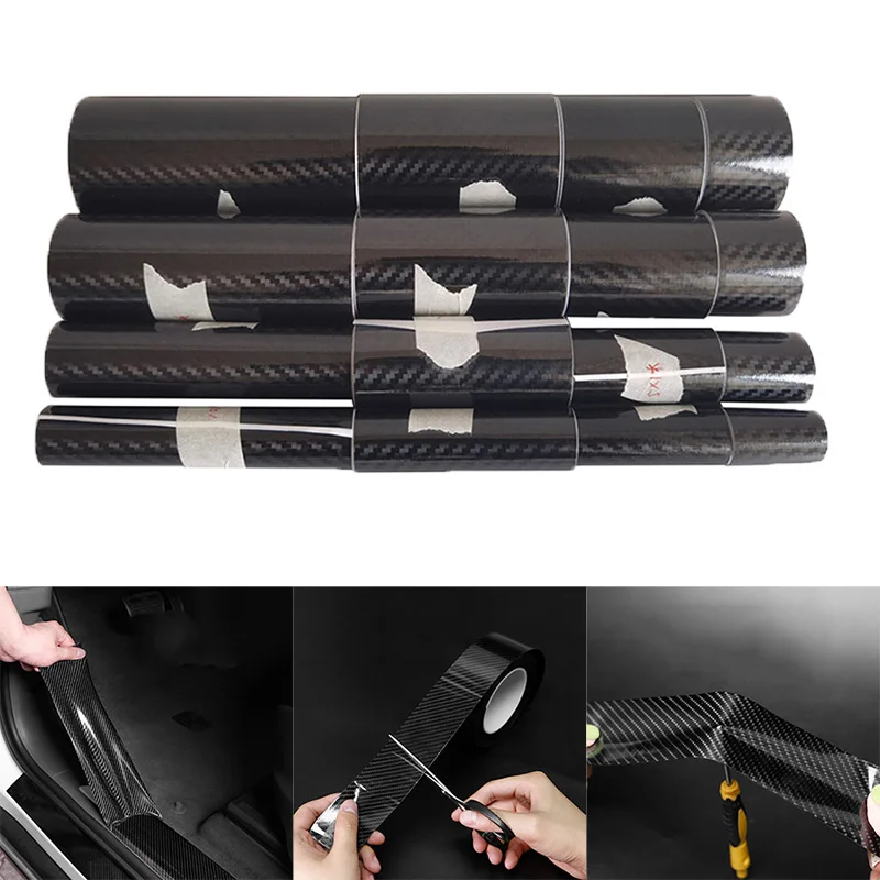 1m x 5cm Black Carbon Fiber Patterned DIY Car Stickers Tape for Car Door Sill Threshold Car Body Cars Paint Protective Film