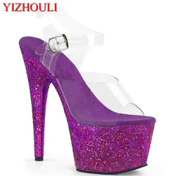 Transparent 15cm stiletto heels, 6-inch pole dancing boots, sparkly platform sexy nightclub model party stage sandals