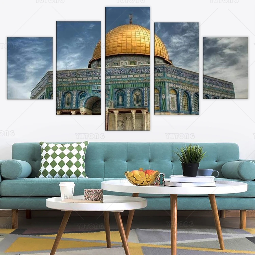 Unframed 5 Panel Al Aqsa Jerusalem Palestinian Israel Mosque Cuadros Canvas HD Posters Wall Art Pictures HD Paintings Home Decor