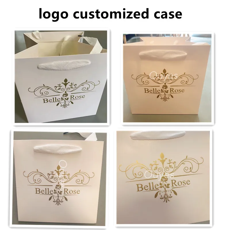 Imagem -04 - Bolsa de Papel Quadrado com Logotipo Personalizado 100 Unidades Bolsas de Presente Personalizados com Alça Logotipo Colorido por um Lado