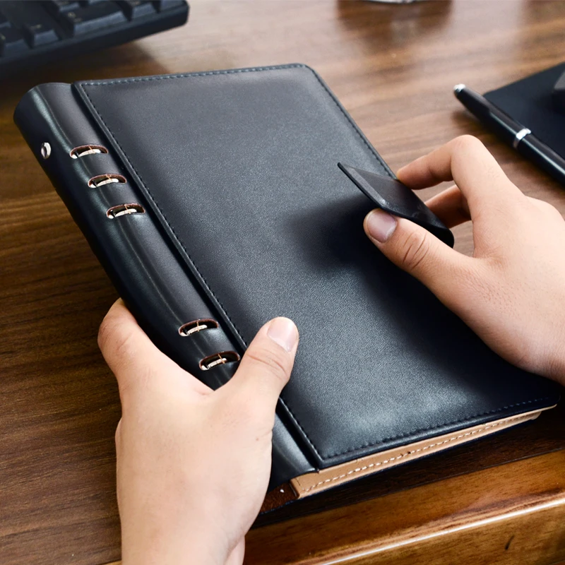 Vintage Real Leather Notebook Black,A5 Brown Business Planner,Custom Logo Hardcover Leatherette Ring Binder Journal