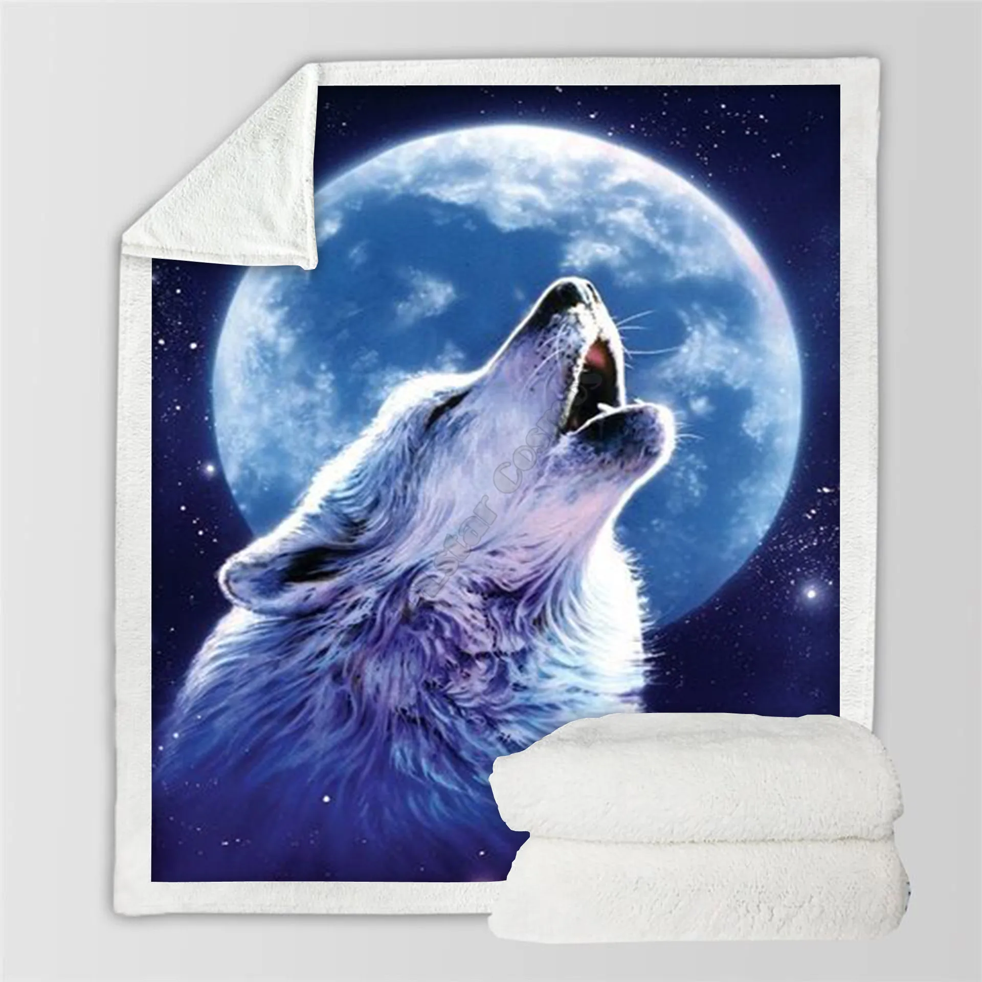 

Plstar Cosmos Monn Wolf Fleece Blanket 3D print Sherpa Blanket on Bed Home Textiles Dreamlike style-1