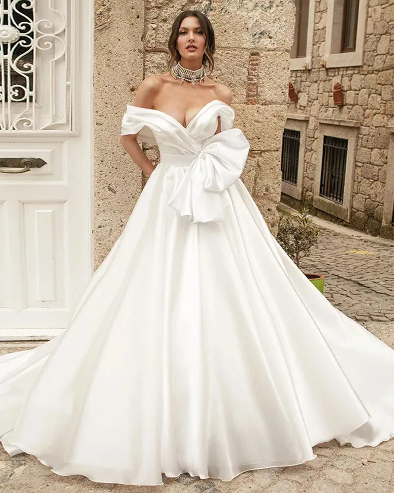 

Vestido De Noiva Organza Ball Gown Wedding Dress Off the Shoulder Simple Robes De Mariage V-Neck Princess Hochzeitskleid