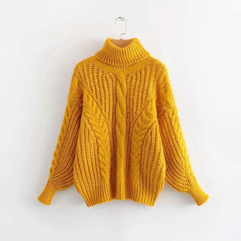 Long-sleeved Lazy Wind Turtleneck Knitted Sweater Female Twist Stripe Loose Simple Breathable Fashion Sweater Pullover Women