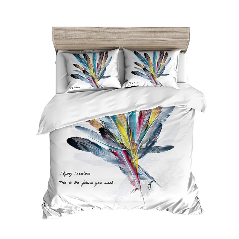 Dream NS 3D Color Peacock Feather Bedding Set Winter Solstice Large Soft Twin Duvet Cover 4 Piece Textile Pillow Case