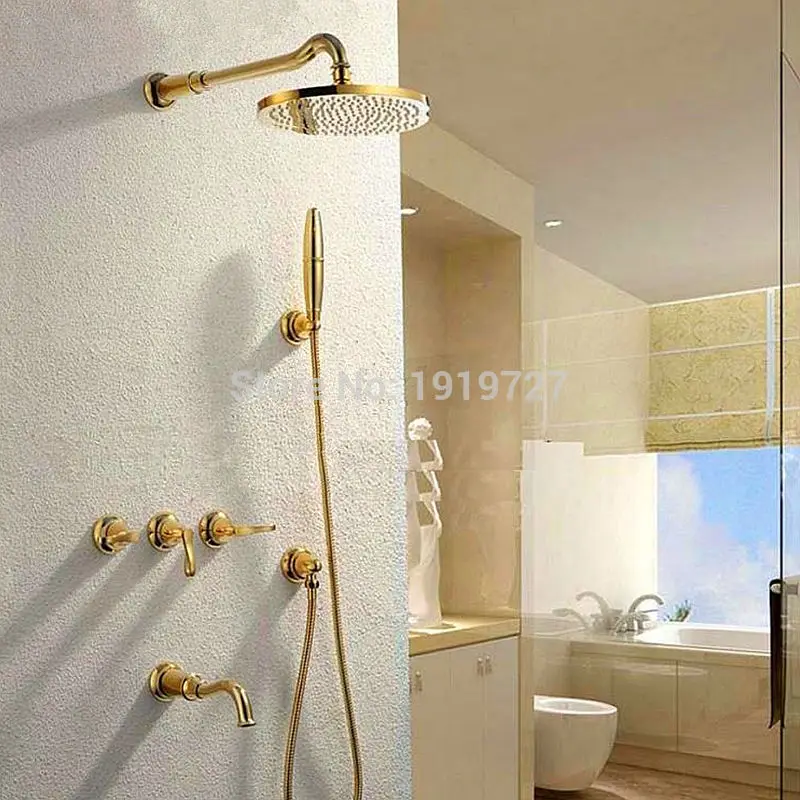 Vidric Newly Patent Design 100% Full Brass Gold Lever Shower Set With 8 Inch Ball Jointed Rainfall Bathroom Shower Faucet Contap