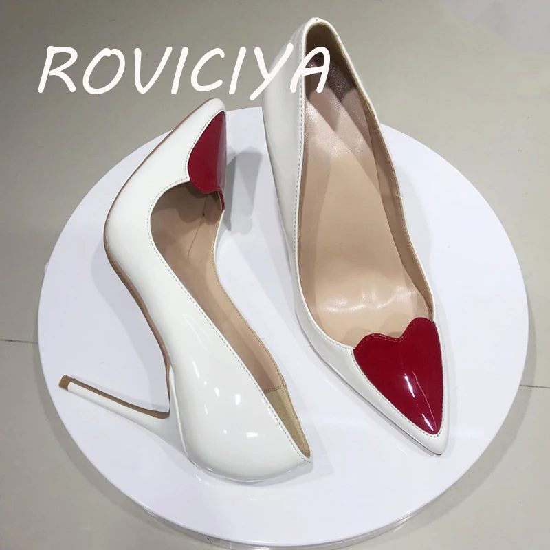 Sexy Pumps with Red Heart Women Shoes Classics 12cm High Heel Shoes Pointed Toe Women Party Wedding 10cm 8cm QP099 ROVICIYA