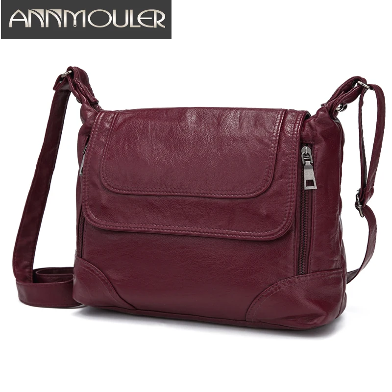 Annmouler-Bolso de hombro de diseñador para mujer, bandolera de cuero suave lavado, de lujo