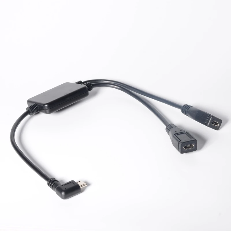 Cable de extensión Micro USB 2,0 2 en 1 de 30cm, ángulo derecho e izquierdo, micro USB 2,0 macho a 2 hembra, cable de alimentación divisor Y de carga de 1 pies