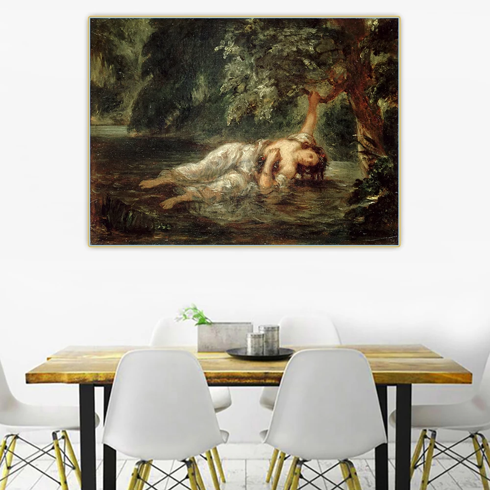 Citon Eugene Delacroix《The Death of Ophelia》Canvas Oil Painting Artwork Poster Picture Wall Background Decor Home Decoration