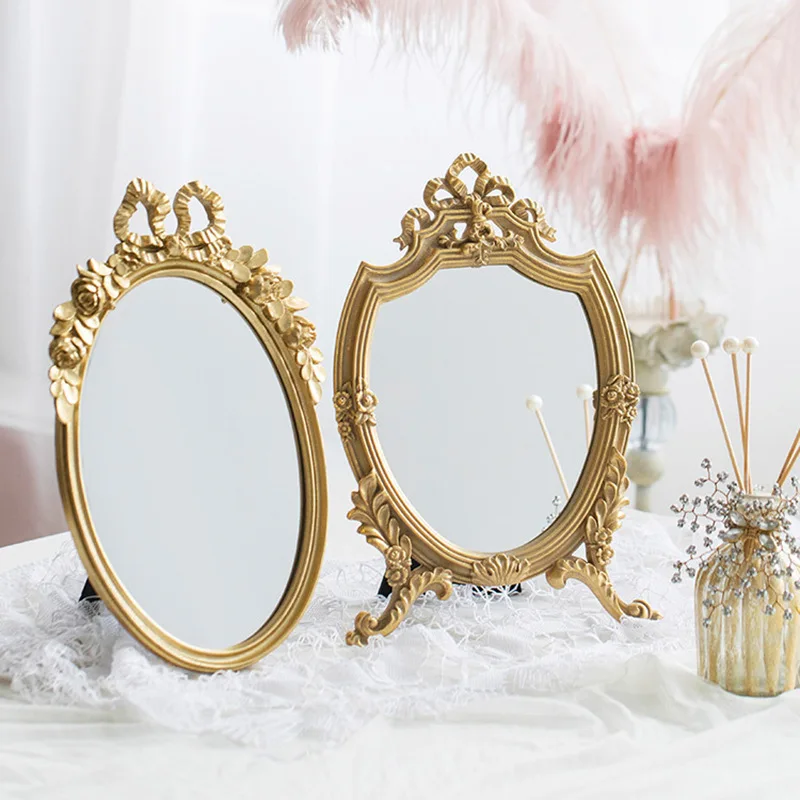 

European-style French Cosmetic Mirror Desktop Mirror Decorative Mirror Girl Literary And Art Vintage Makeup Mirrors Bathroom WF