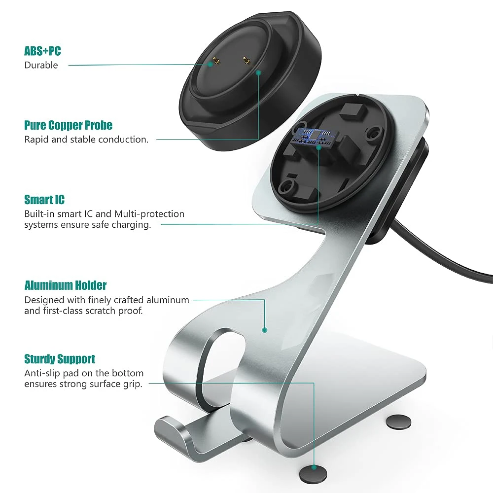 Metall Ladegerät Stehen für Amazfit GTR 2/ GTR 2e/ GTS 2 Mini Aluminium Charing Dock Station mit 5ft 150cm USB Ladekabel Kabel