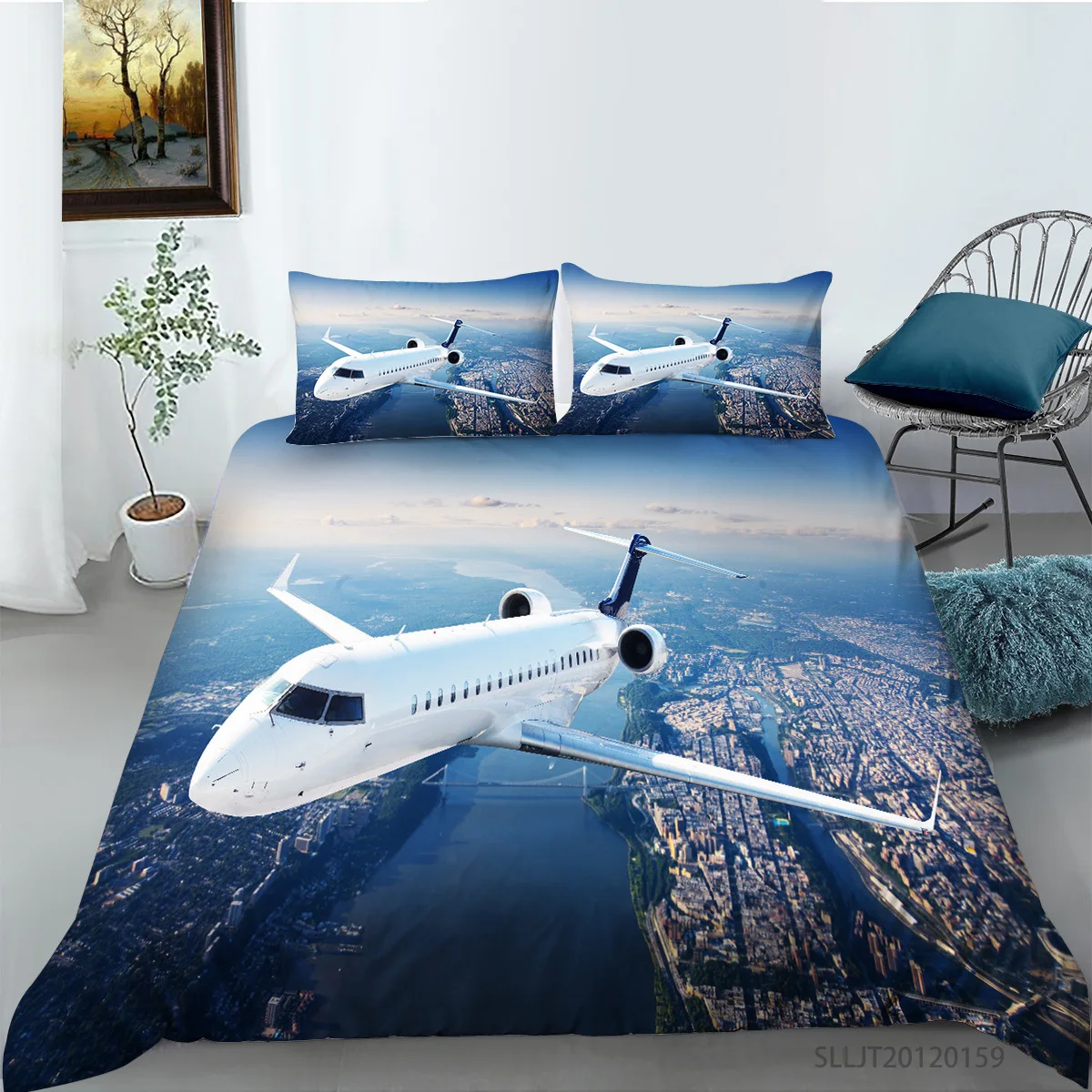 

3D Printed Airplane Plane Bedding Set Cartoon Duvet Cover&Pillowcases Comforter Quilt Cover Bed Set for Kids Teens Bedroom Decor