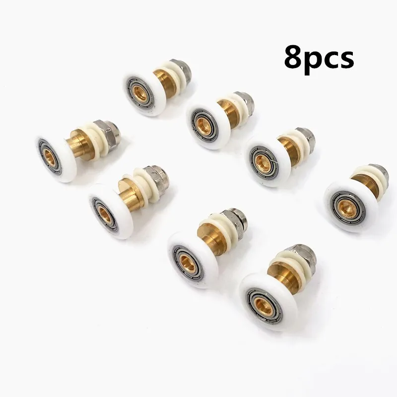 4pc-8pc/set 19/23/25/27mm Brass Nylon Single partiality Runner Wheel Pulley Door Rollers Sliding Doors Shower Cabin Accessories