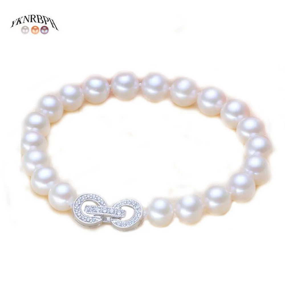 

YKNRBPH Natural Freshwater Pearl Bracelet S925 Sterling Silver Round Bracelets gift For Women Fine Jewelry Bracelets